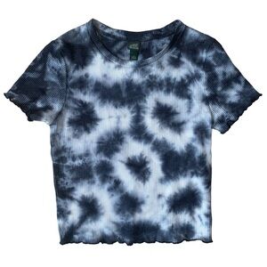 Y2K Soft Grunge Skater Tie Dye Waffle Knit Baby Tee Black White Small